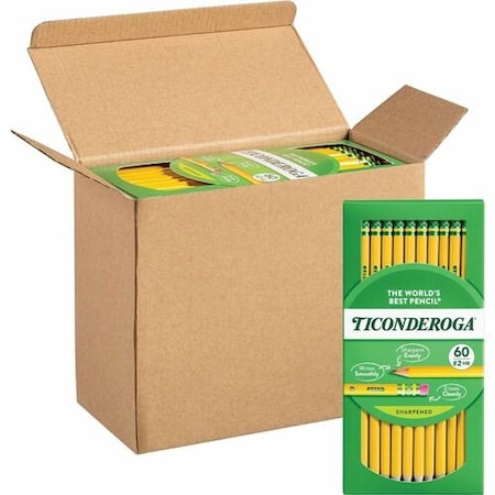 Dixon Ticonderoga Pencil, w/ Eraser, No 2 Black Lead, 2 Yellow Barrel, 240PK DIXX14634
